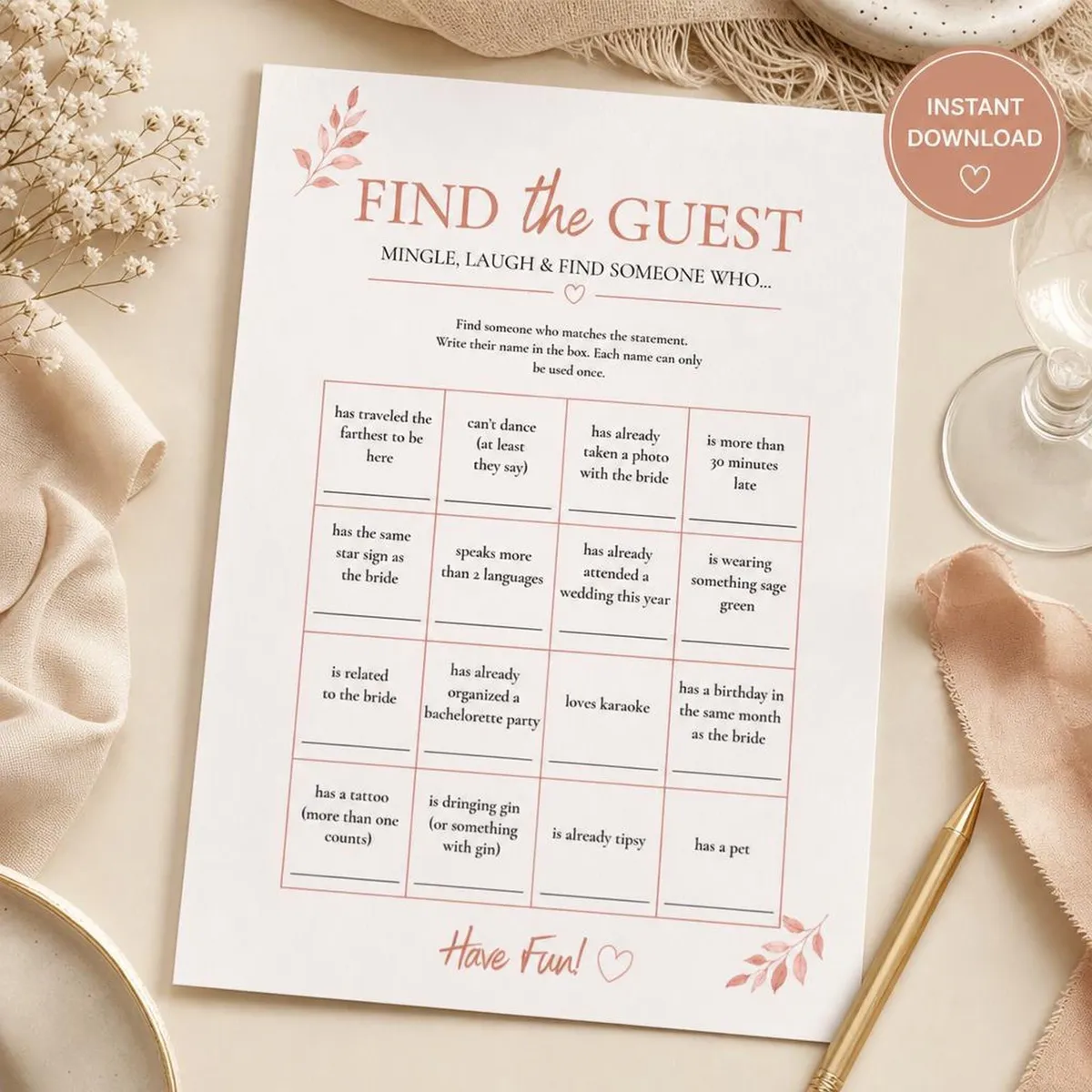 Bridal Shower Find the Guest Game