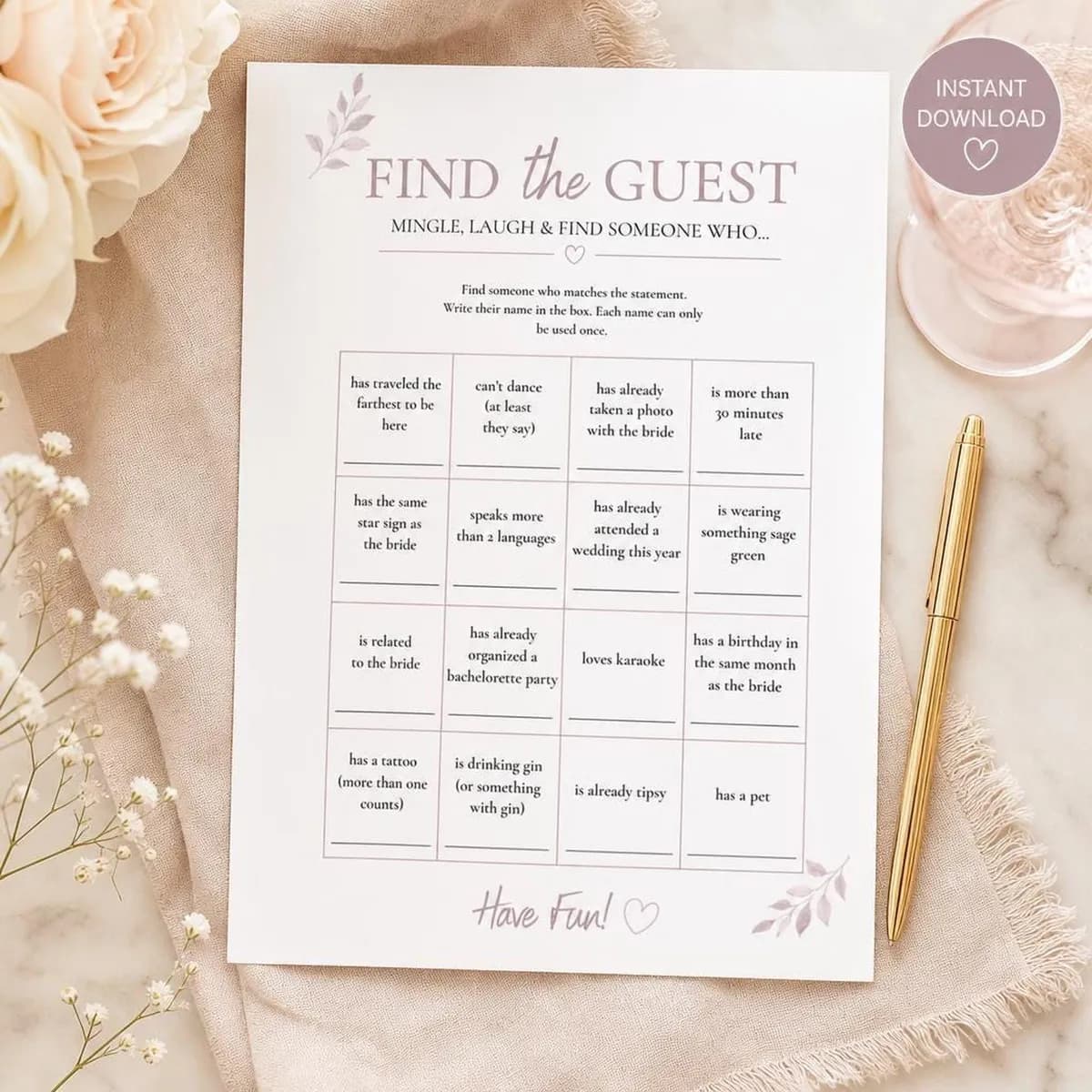 Bridal Shower Find the Guest Game