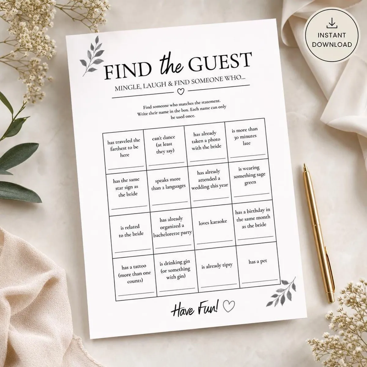 Bridal Shower Find the Guest Game