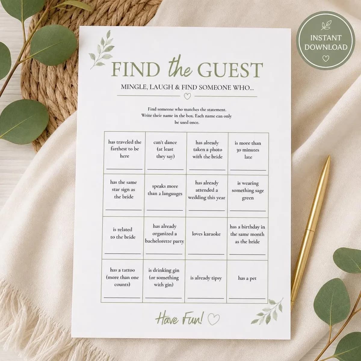 Bridal Shower Find the Guest Game