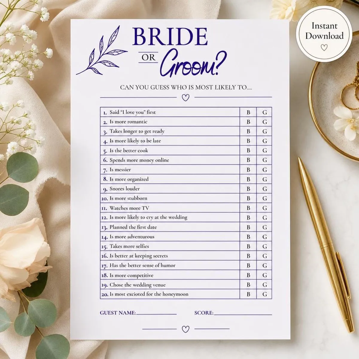 Bride or Groom Bridal Shower Game