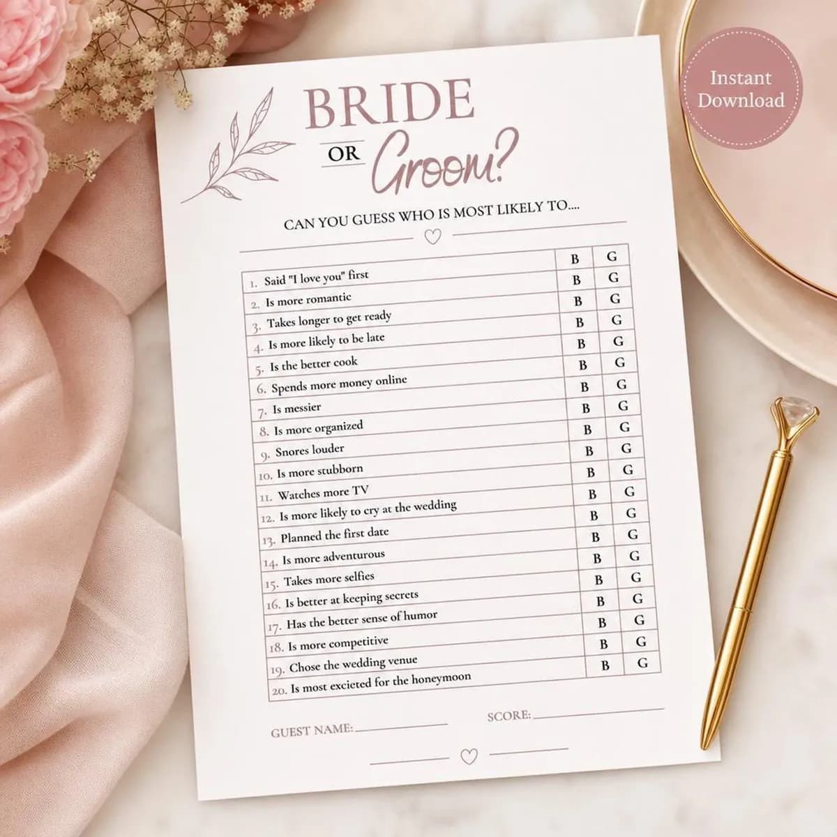 Bride or Groom Game Printable