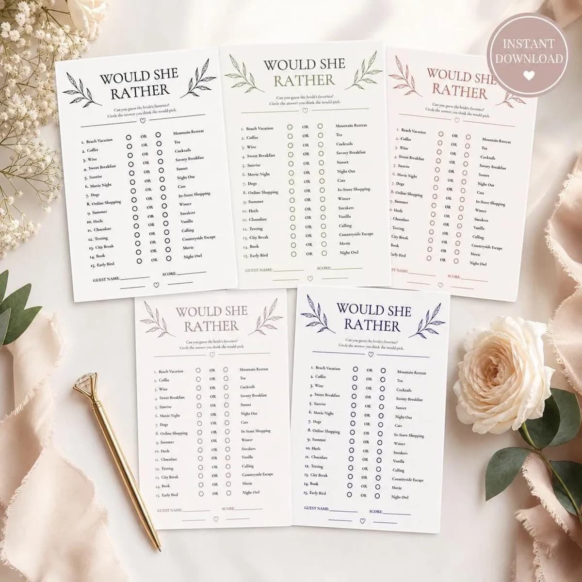 Would She Rather Bridal Shower Game