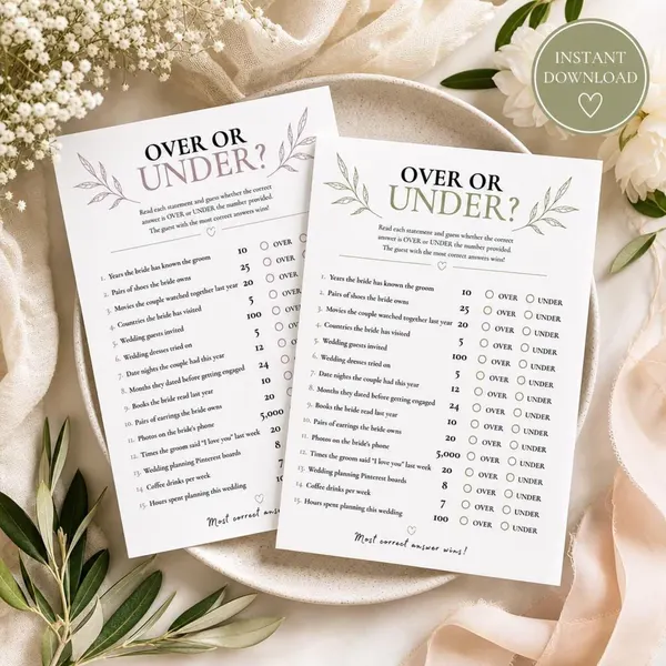Bridal Shower Over Under Game